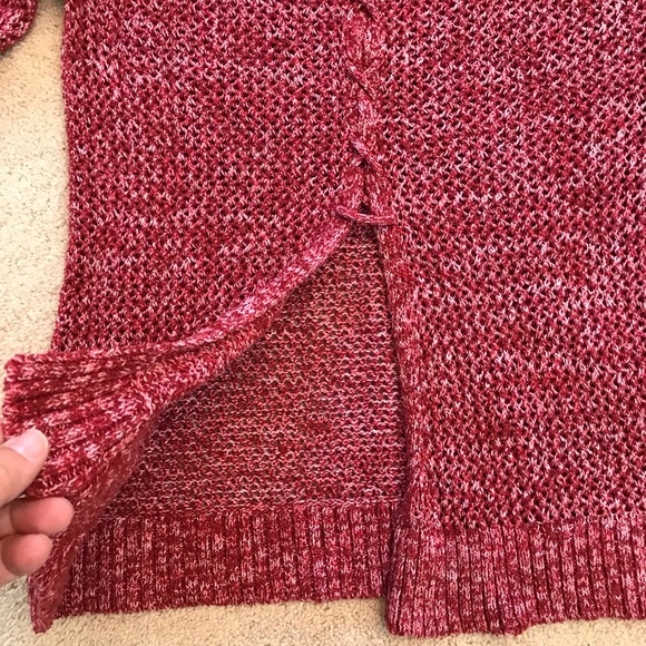 Lucky Brand Sweater Womens Small Burgundy Wine Scoop Neck Open Knit Split Back - Picture 7 of 11